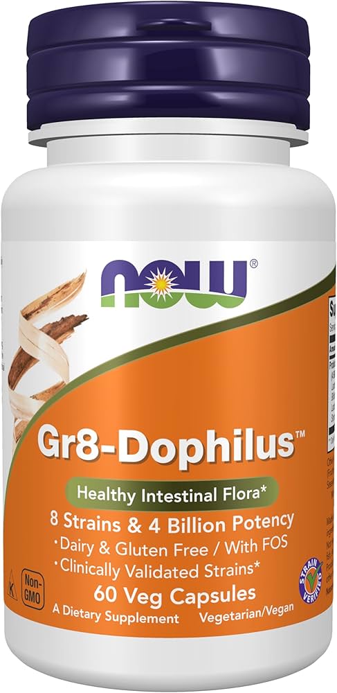 NOW GR8-Dophilus Caps 60’s – 8 strain probiotic 4 billion potency